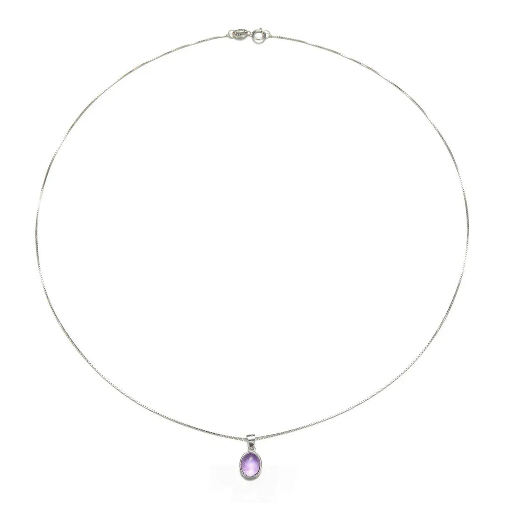 oval amethyst cabochon necklace styled model view showing pendant scale