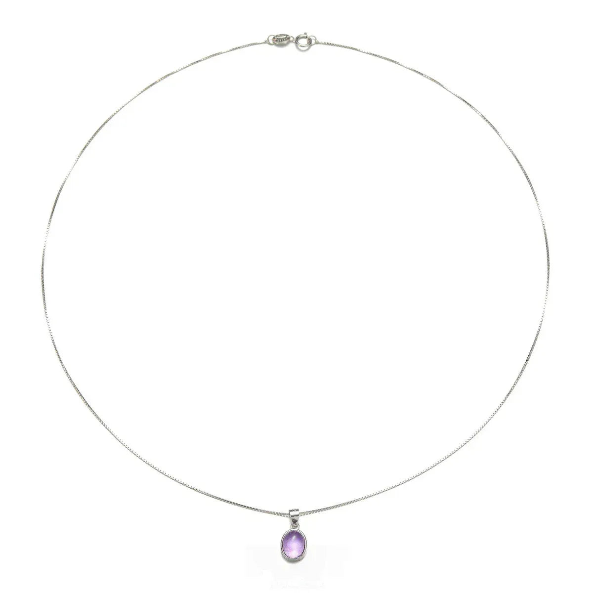 oval amethyst cabochon necklace styled model view showing pendant scale