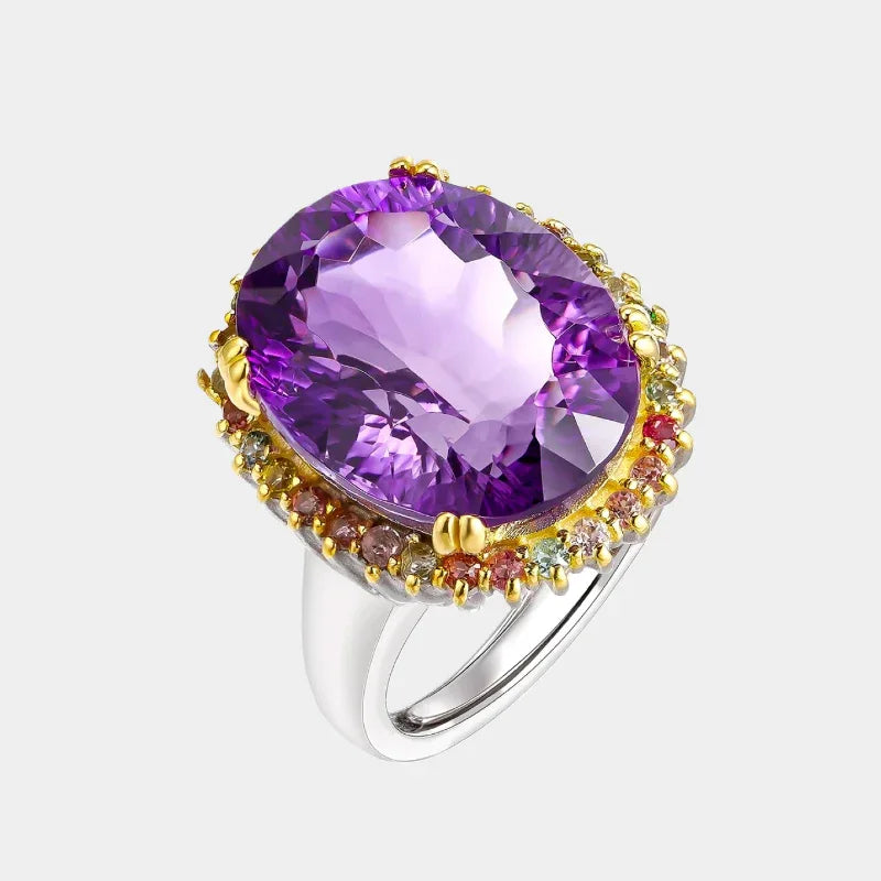 oval amethyst multigem ring front product view on a white background