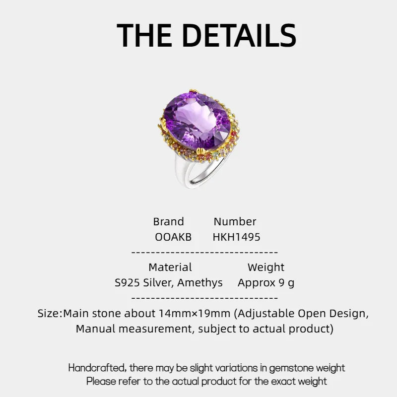 oval amethyst multigem ring specification card with product measurements