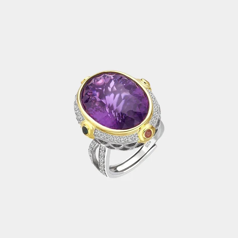 oval amethyst multigem ring front product view on a white background
