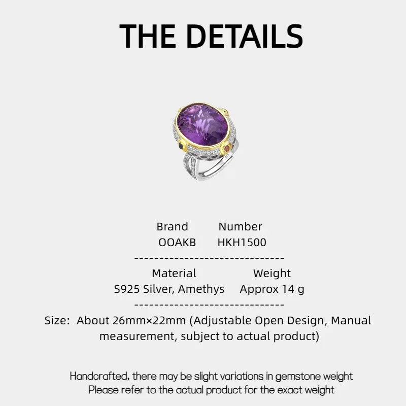 oval amethyst multigem ring specification card with product measurements