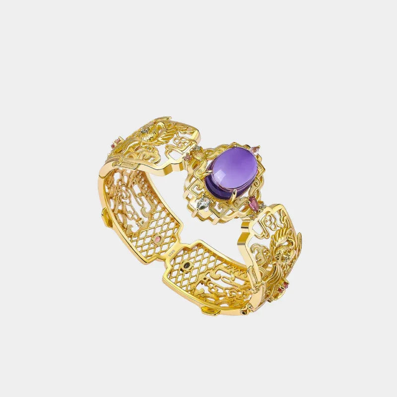 oval amethyst openwork bracelet front product view on a white background