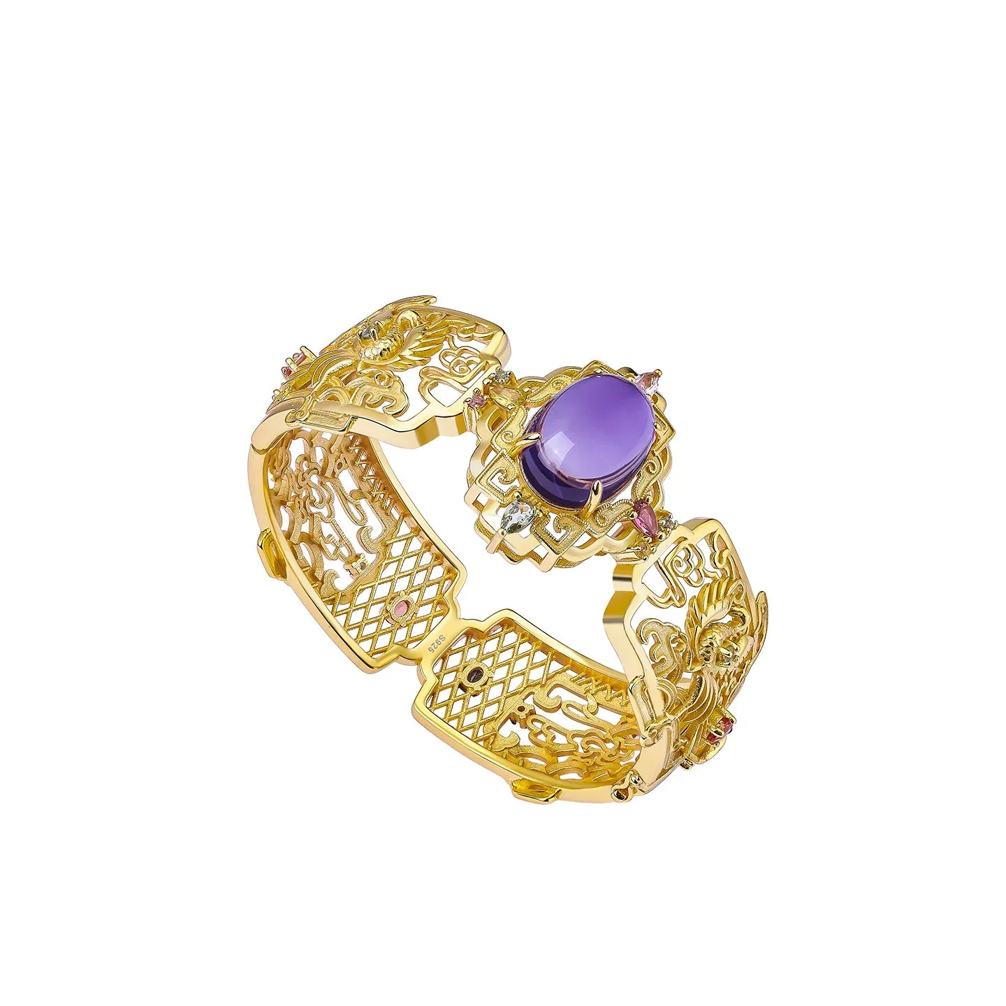 oval amethyst openwork bracelet product view on a dark background