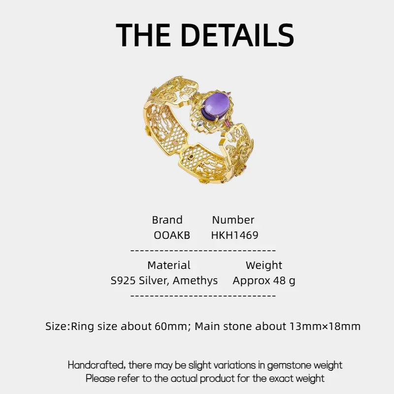 oval amethyst openwork bracelet specification card with product measurements