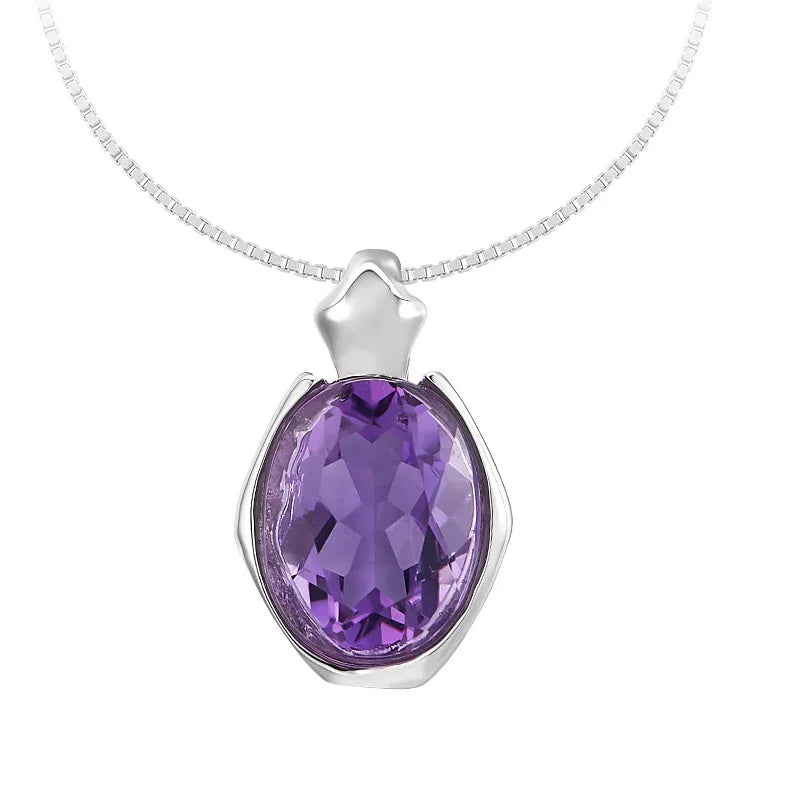 oval amethyst pendant necklace front pendant view on a white background