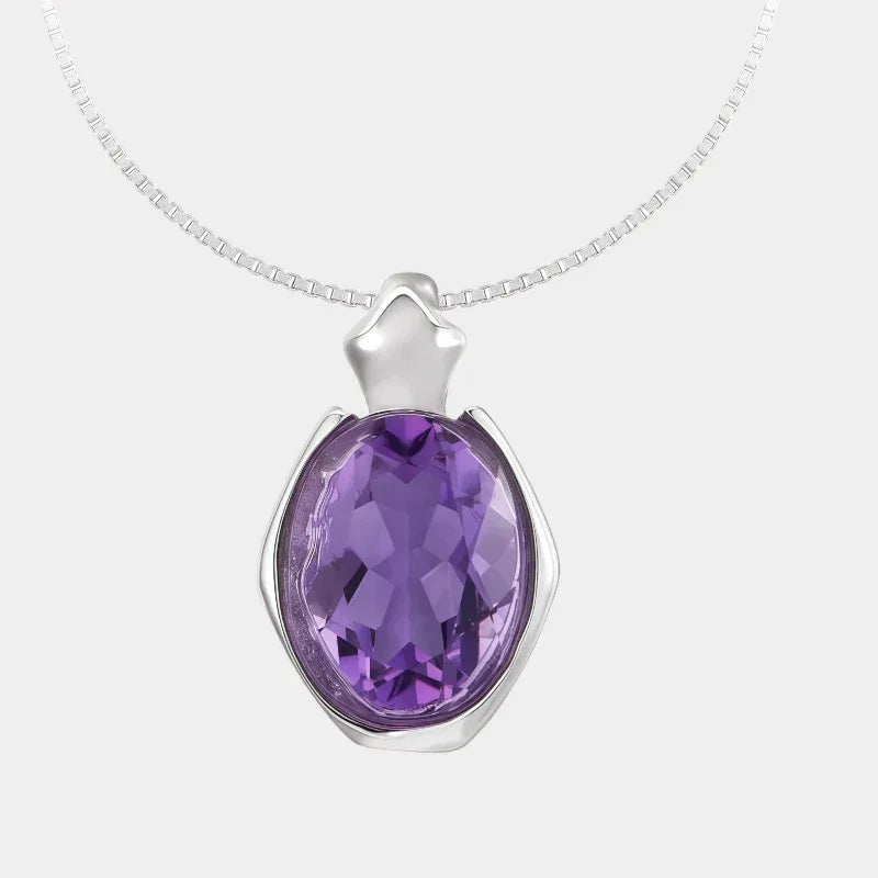 oval amethyst pendant necklace front product view on a white background