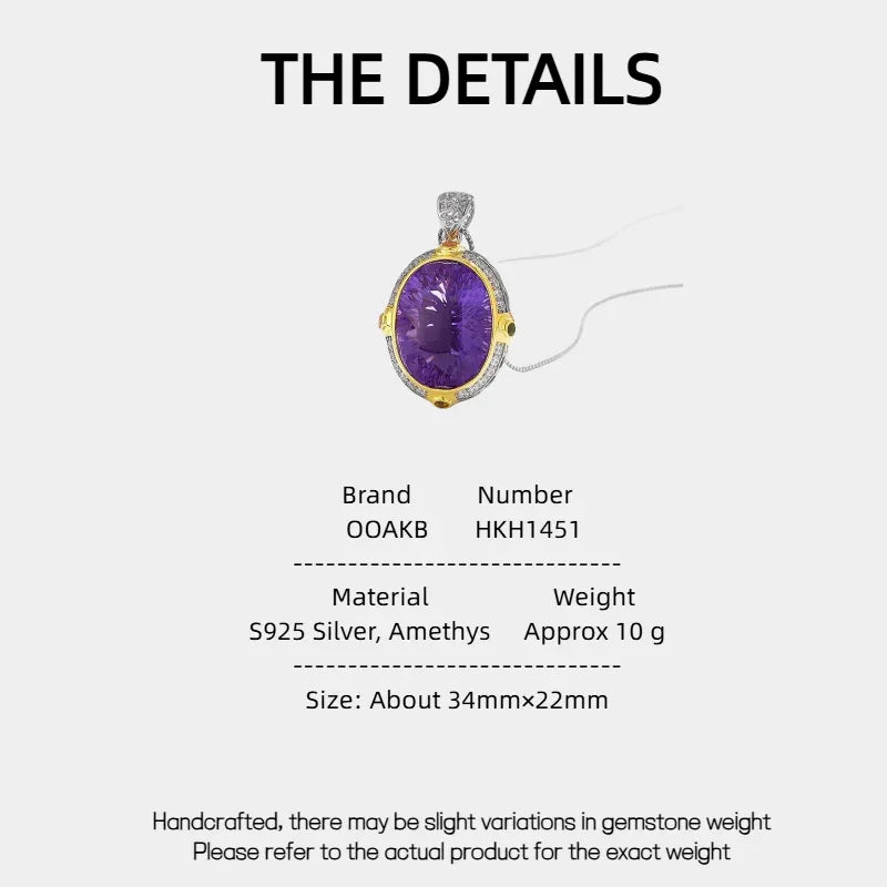 oval amethyst halo pendant necklace specification card with product measurements