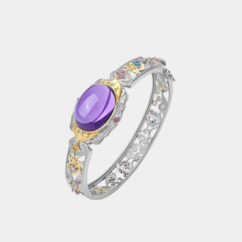 oval amethyst openwork bracelet front product view on a white background