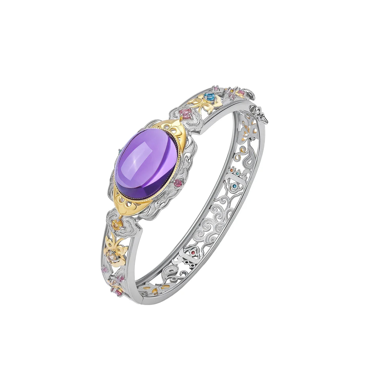 oval amethyst openwork bracelet side detail showing links and clasp