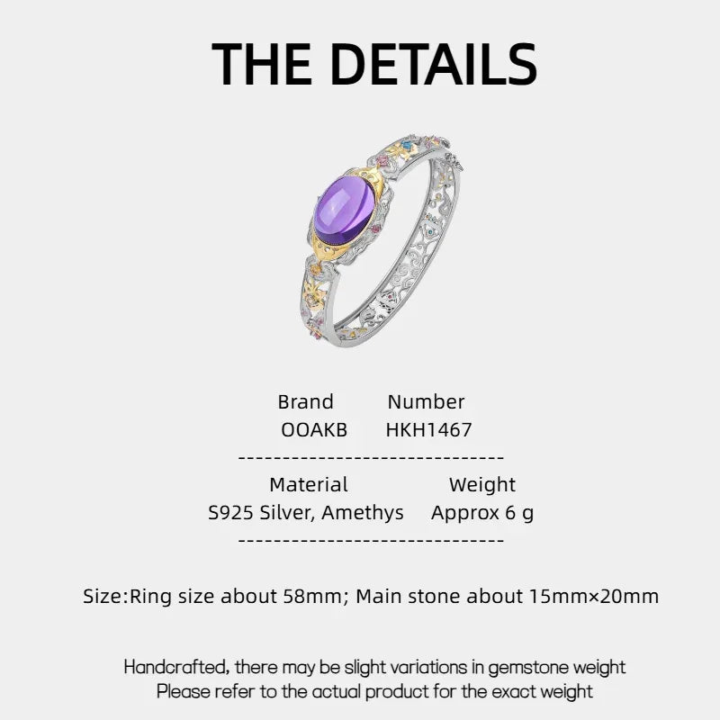 oval amethyst openwork bracelet specification card with product measurements