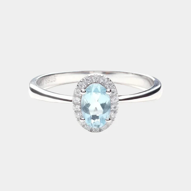 Oval Aquamarine Bezel-Set Ring front product view on a white background