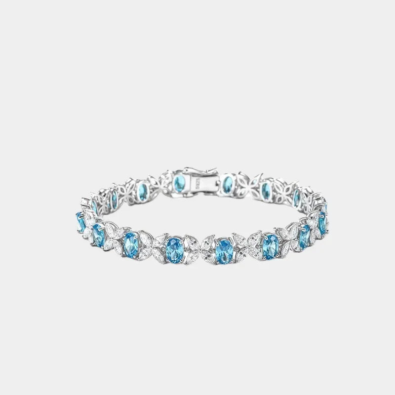 Oval Aquamarine Butterfly-Link Bracelet full bracelet view on a white background