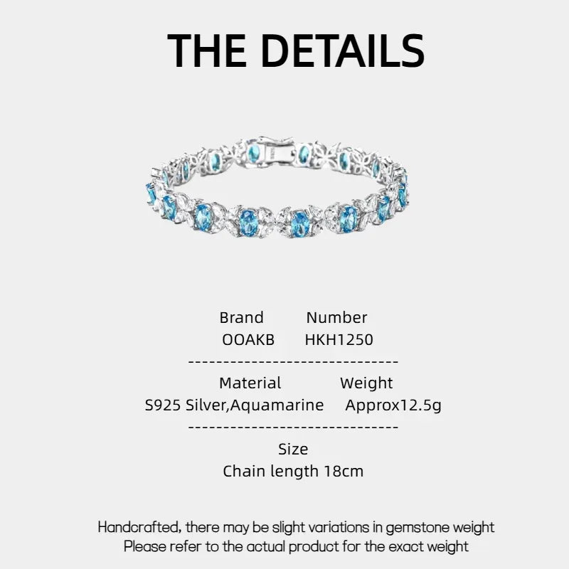 Oval Aquamarine Butterfly-Link Bracelet specification card with product measurements