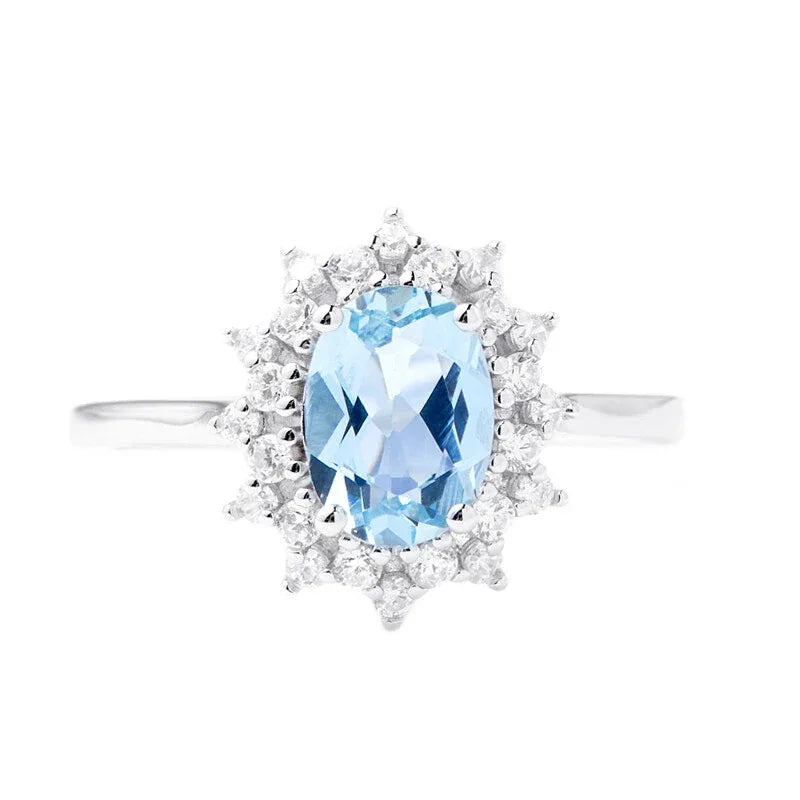 Oval Aquamarine Halo Ring rear setting detail on white