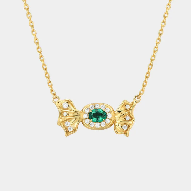 Oval Emerald Butterfly Necklace full necklace view on a white background