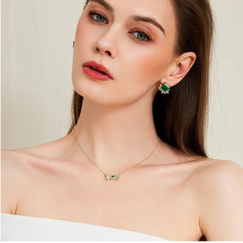 Oval Emerald Butterfly Necklace presentation box product view