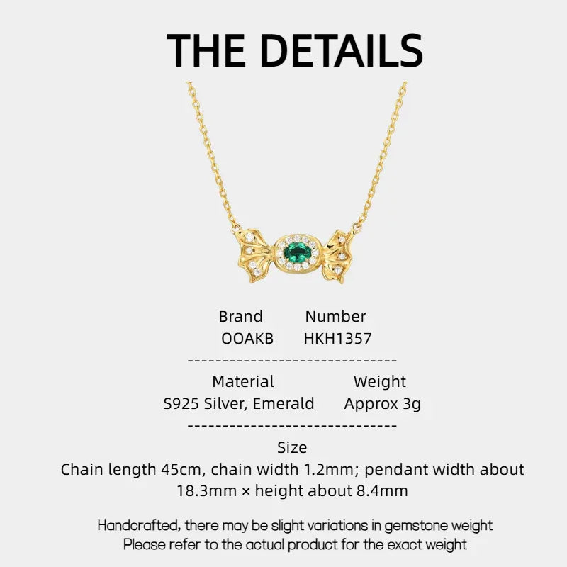 Oval Emerald Butterfly Necklace specification card with product measurements