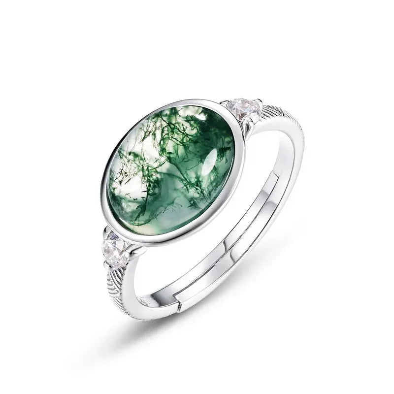 Oval Moss Agate Open Ring — angled product view 5