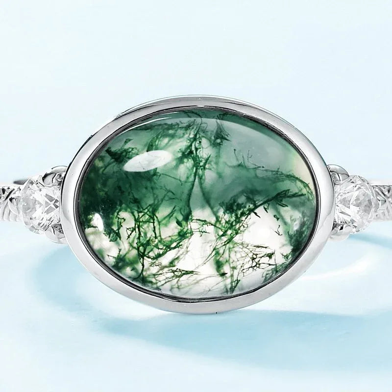 Oval Moss Agate Open Ring — side profile and band detail 4