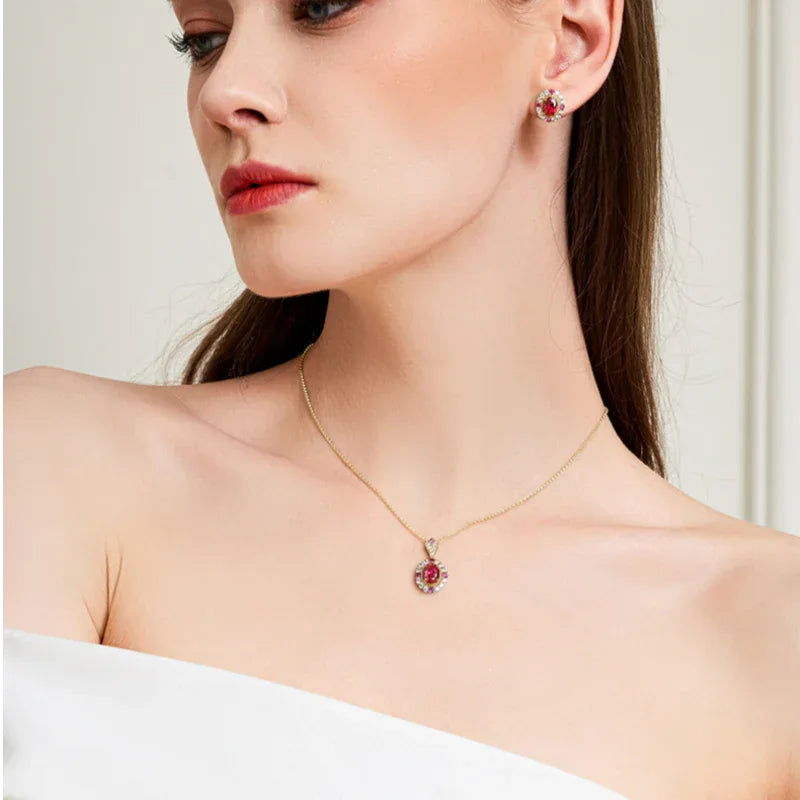 Oval Ruby Gold-Tone Pendant Necklace — alternate necklace view