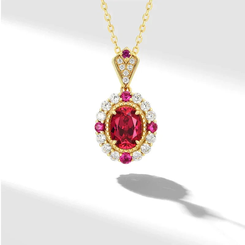 Oval Ruby Gold-Tone Pendant Necklace — clasp and chain detail