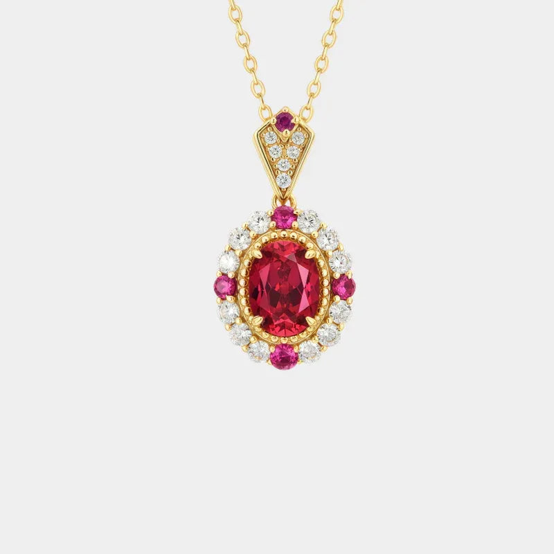 Oval Ruby Gold-Tone Pendant Necklace — main necklace product view