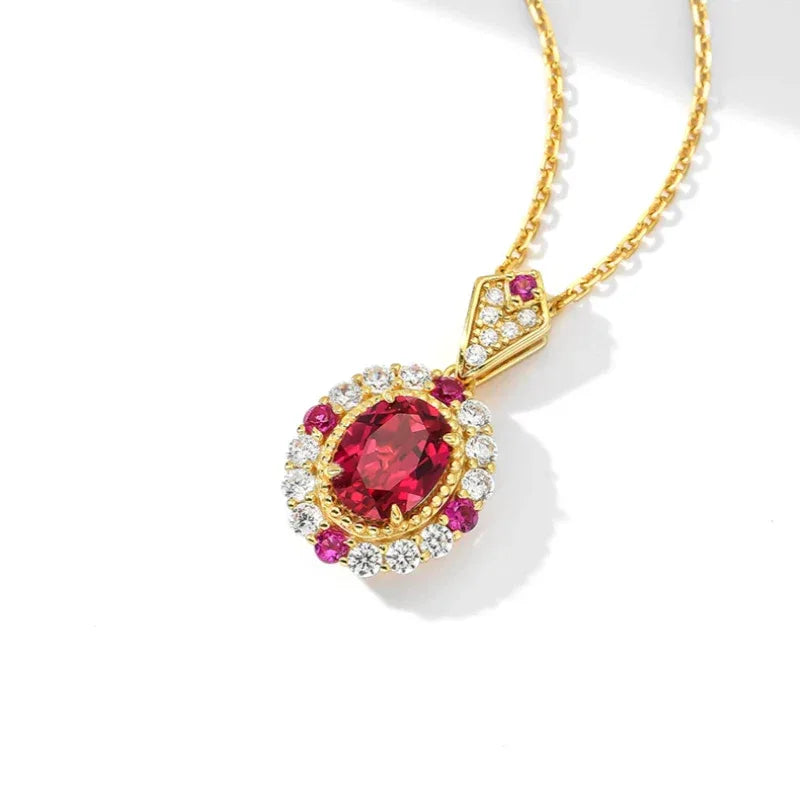 Oval Ruby Gold-Tone Pendant Necklace — main necklace product view 7