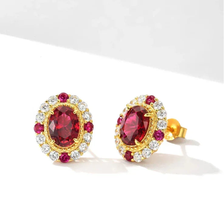 Oval Ruby Gold-Tone Stud Earrings — main earrings product view 6