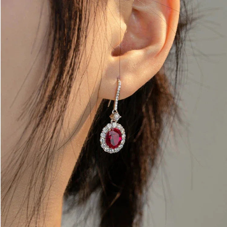 Oval Ruby Halo Drop Earrings — alternate earrings view