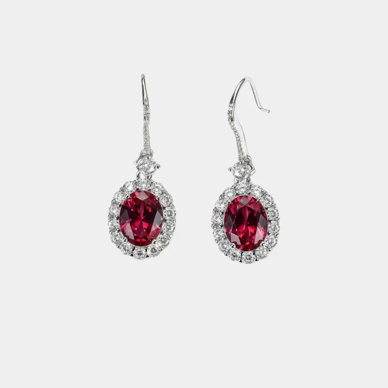 Oval Ruby Halo Drop Earrings — main earrings product view