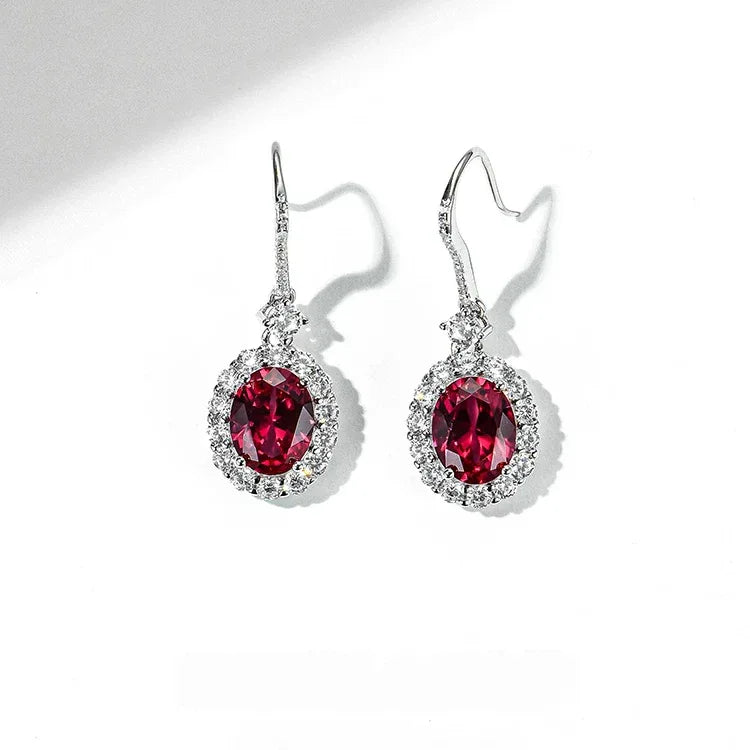 Oval Ruby Halo Drop Earrings — paired earrings view