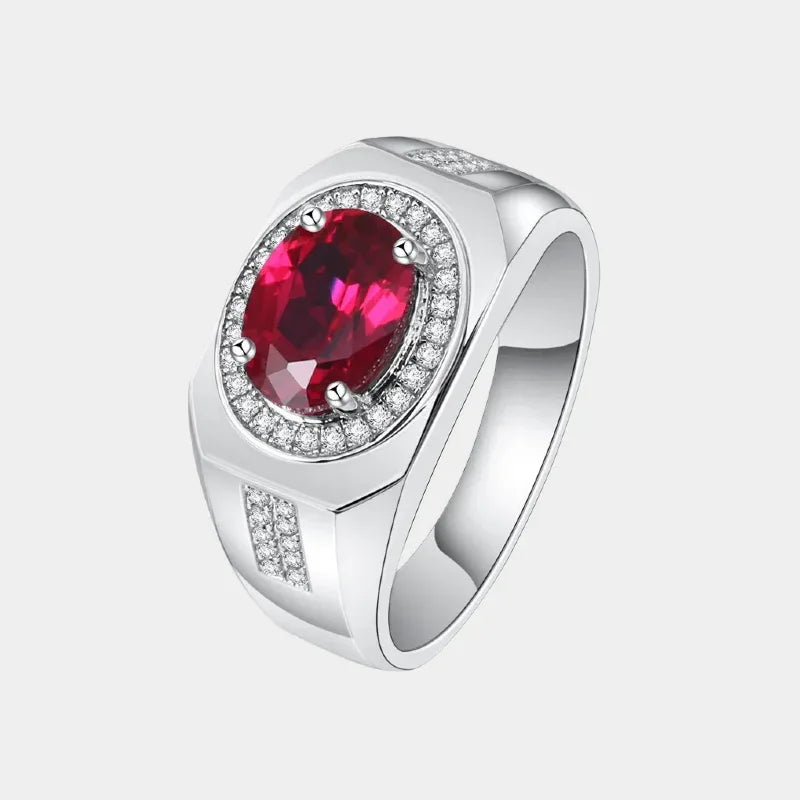 Oval Ruby Halo Men's Ring — main ring product view