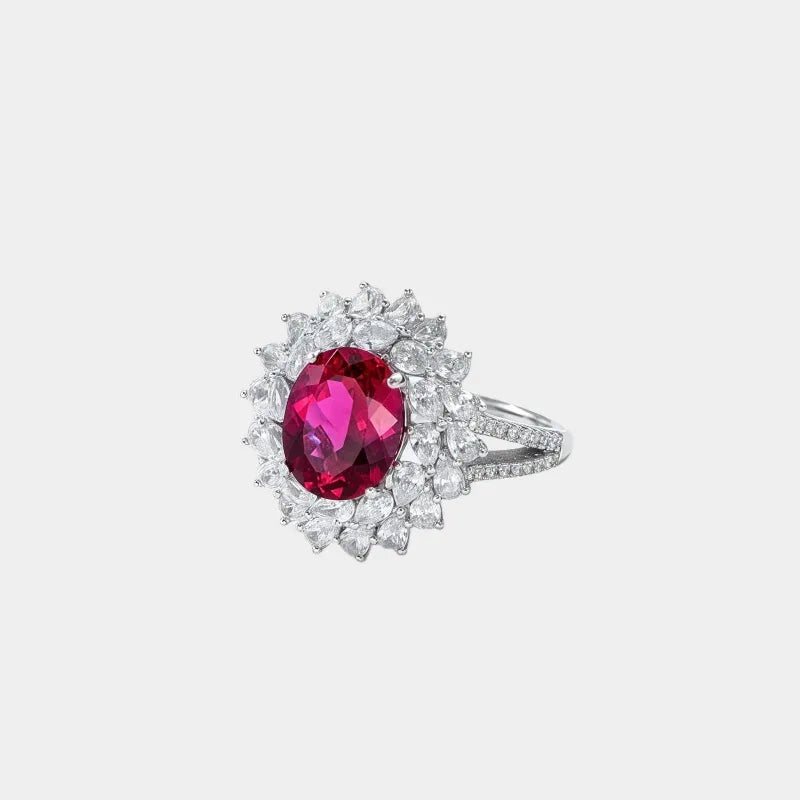 Oval Ruby Halo Statement Ring — main ring product view