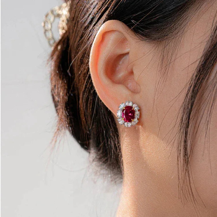 Oval Ruby Halo Stud Earrings — alternate earrings view