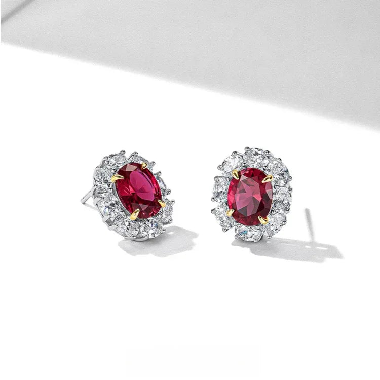 Oval Ruby Halo Stud Earrings — main earrings product view 6