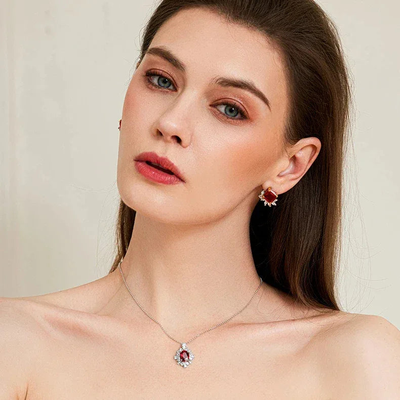 Oval Ruby Starburst Pendant Necklace — alternate necklace view