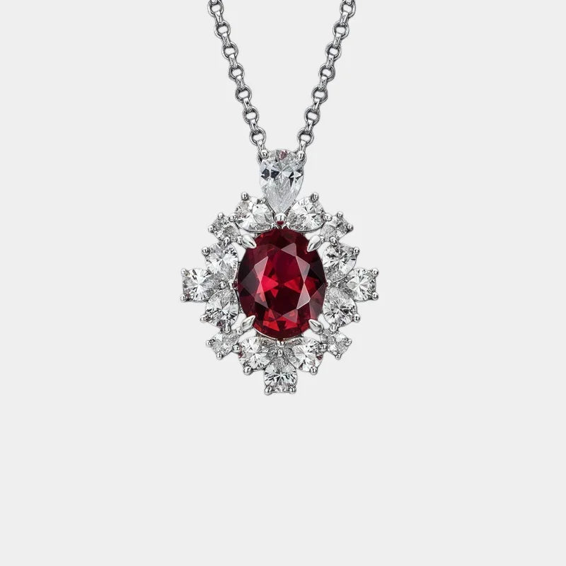 Oval Ruby Starburst Pendant Necklace — main necklace product view