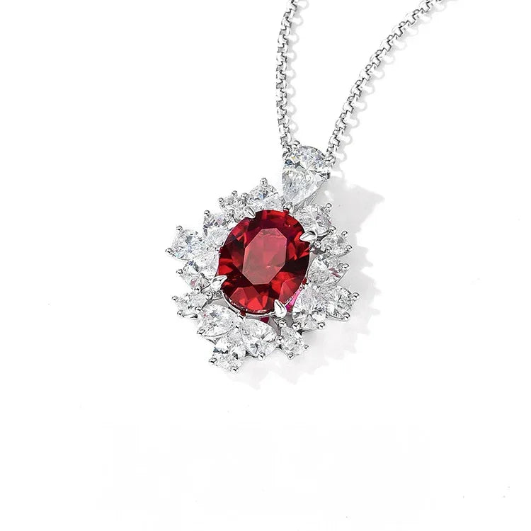 Oval Ruby Starburst Pendant Necklace — pendant setting detail