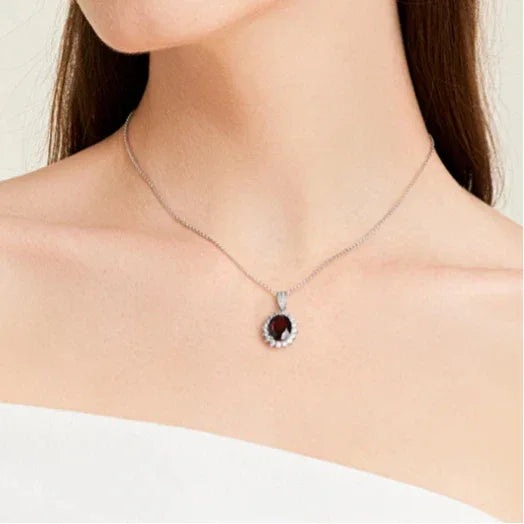 Oval Ruby Starburst Pendant Necklace with Dark Center — alternate necklace view