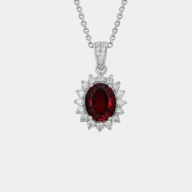 Oval Ruby Starburst Pendant Necklace with Dark Center — main necklace product view
