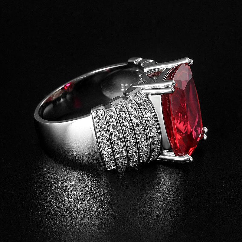 Oval Ruby Wide Pavé-Style Men's Ring — angled ring view