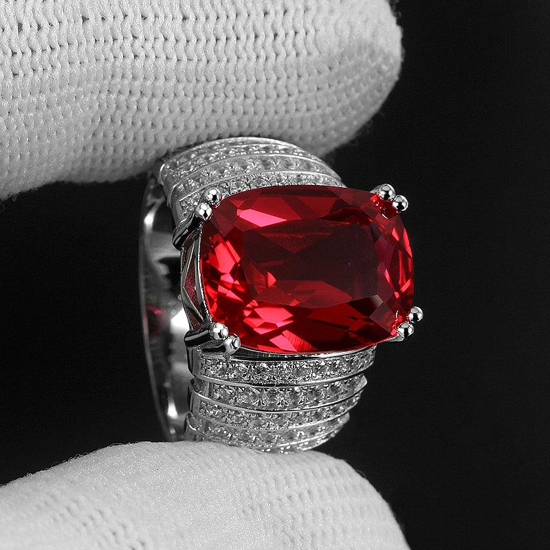 Oval Ruby Wide Pavé-Style Men's Ring — side profile of ring