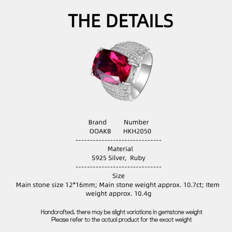 Oval Ruby Wide Pavé-Style Men's Ring — specification card with material and size details