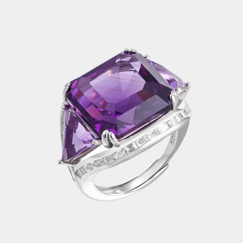 oversized amethyst open ring front product view on a white background