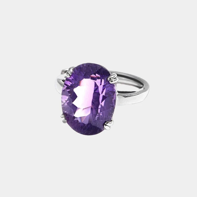 oversized oval amethyst ring front product view on a white background