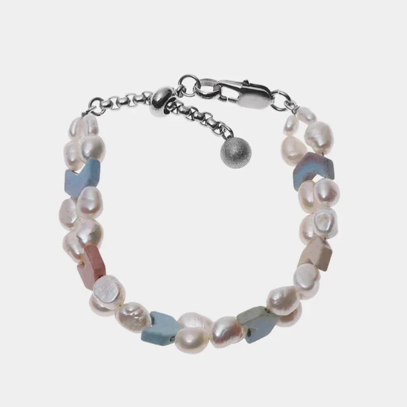 Pastel Baroque Pearl Double-Strand Bracelet — front view of pale double-strand baroque pearl bracelet