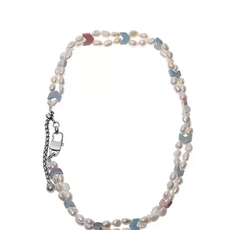 Pastel Baroque Pearl Double-Strand Necklace — vertical product view showing both strands and the clasp