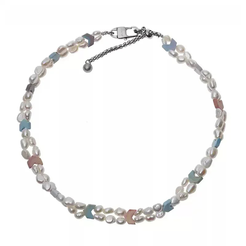 Pastel Baroque Pearl Double-Strand Necklace — alternate isolated full necklace view