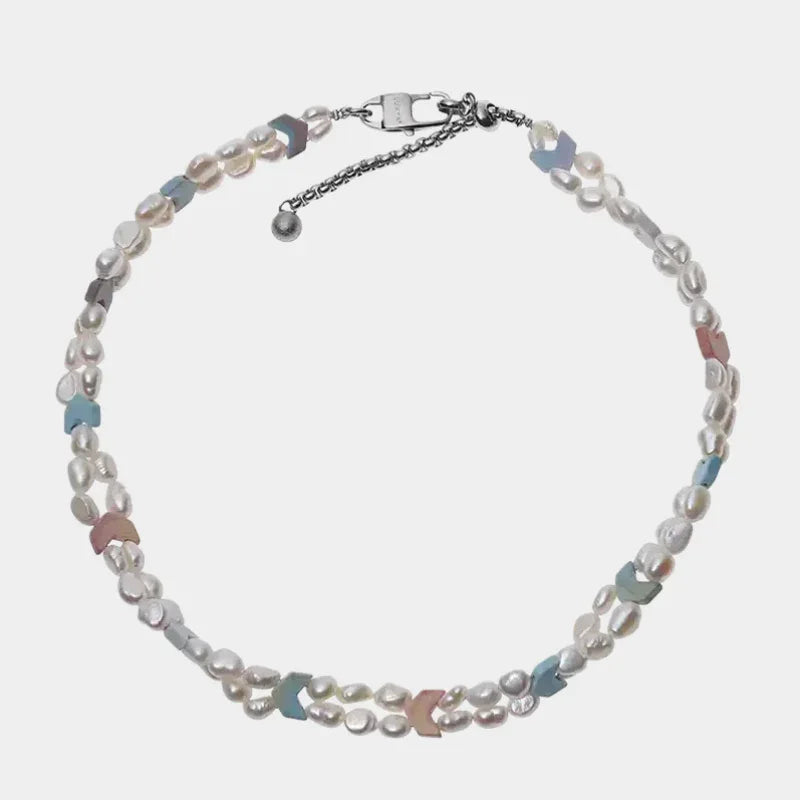 Pastel Baroque Pearl Double-Strand Necklace — front view of pale double-strand baroque pearl necklace